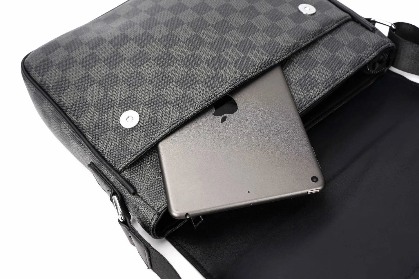 Messenger Bag for Men and Women Stylish Canvas Crossbody Shoulder Bag with Plaid Pattern and Leather Details