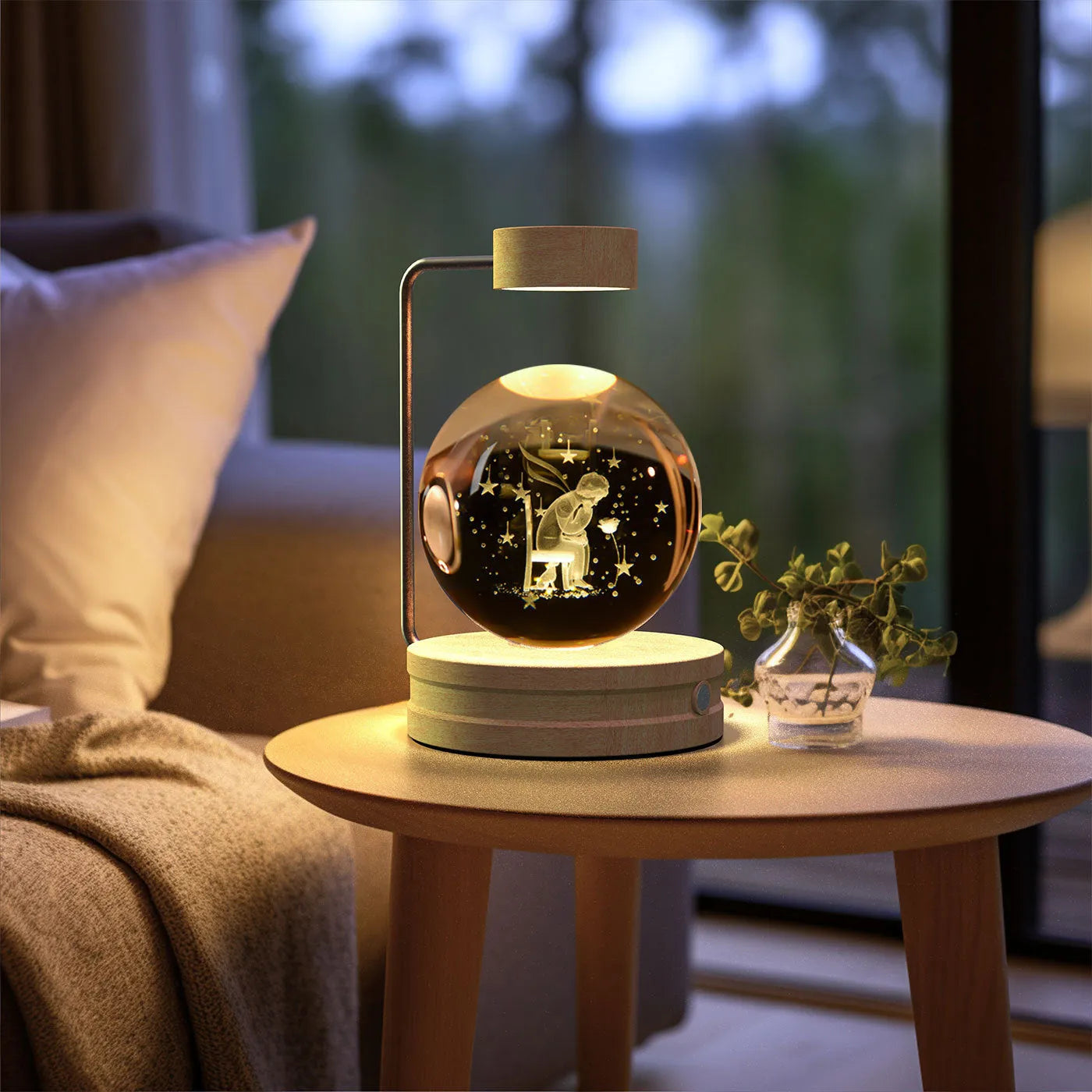 Crystal Ball Cosmic Dinosaur Indoor Night Light USB Powered Warm Bedside Lamp Birthday Gift