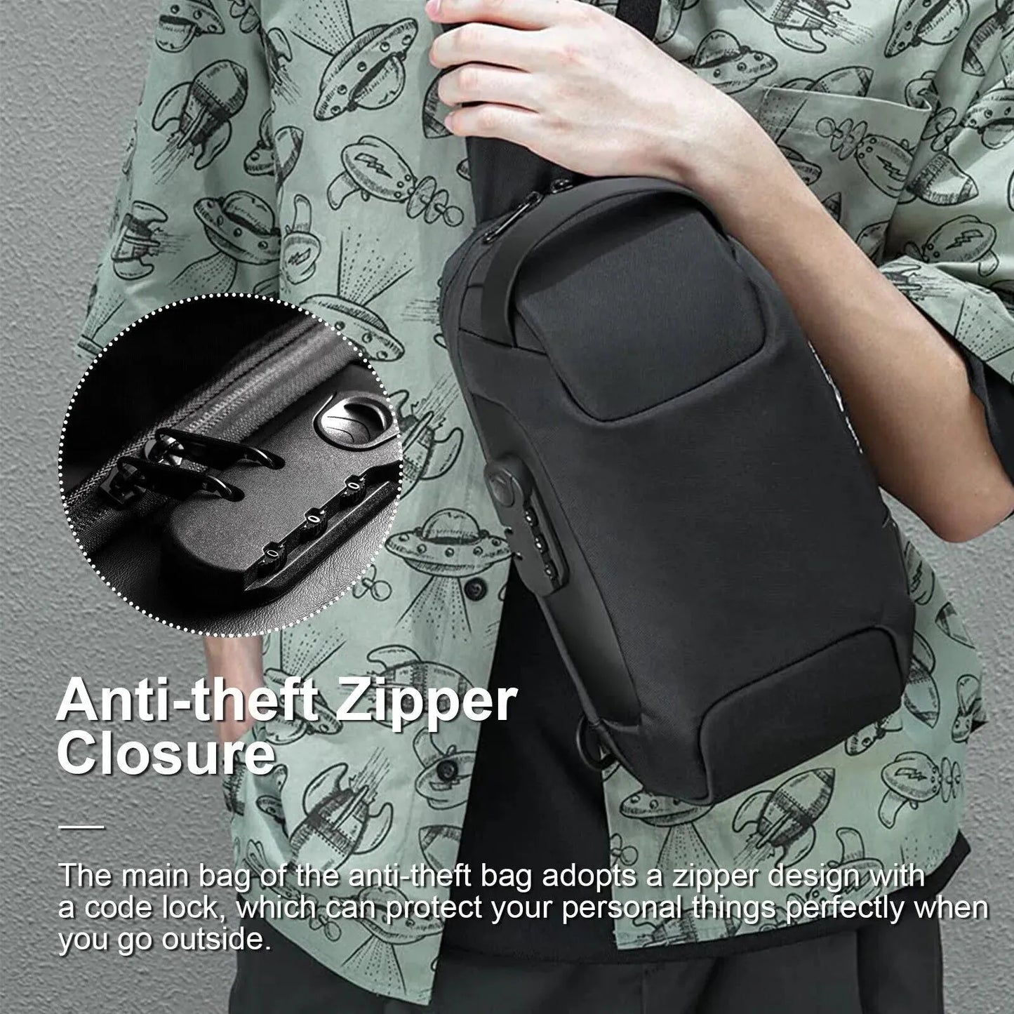 Men's Waterproof Oxford Multifunction Crossbody Sling Bag Anti Theft Shoulder Messenger Chest Pack with USB Charging Port