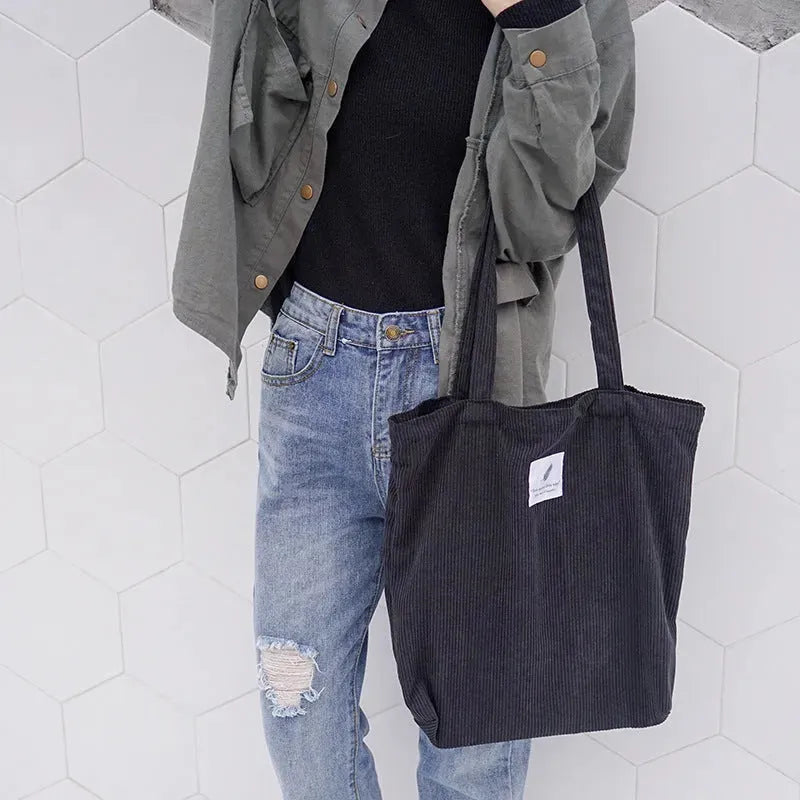 Corduroy Tote Bag For Women Fashionable Large Capacity Shoulder Bag For College And Casual Shopping