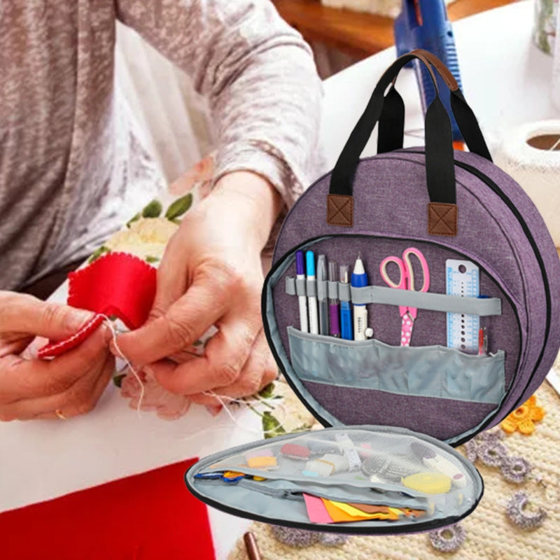 Embroidery Project Bag, Embroidery Supplies Storage Carrying Tote Case with Multiple Pockets for Embroidery Floss, Embroidery Hoops, Thread, Stitch Tools Kit [Bag Only] Ladies Embroidery Tool Set Storage Tote Bag
