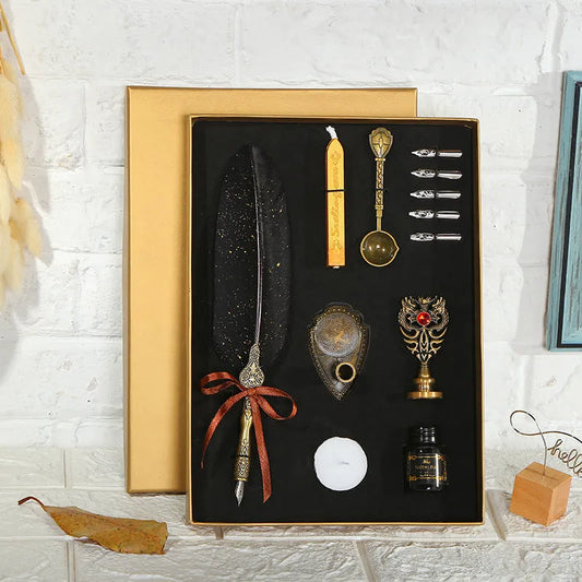 European Style Retro Gold Feather Pen Business Dip Pen Gift Box British Design