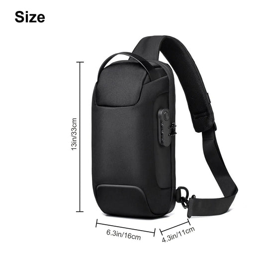 Men's Waterproof Oxford Multifunction Crossbody Sling Bag Anti Theft Shoulder Messenger Chest Pack with USB Charging Port