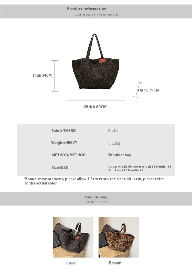 Large Capacity Leopard Print Canvas Tote Bag for Urban Simplicity