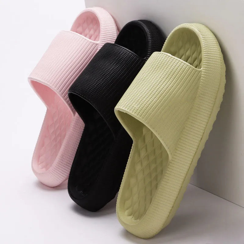 Summer EVA Slippers Solid Color Rhombus Stripe Anti Slip Home Shoes for Women