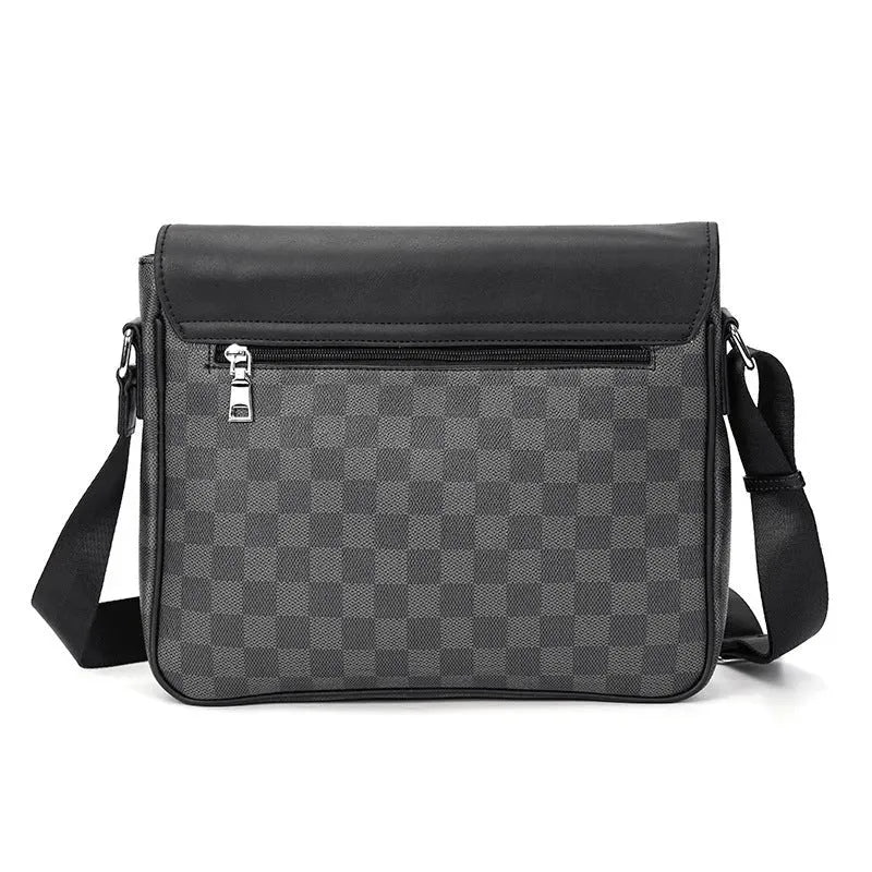 Messenger Bag for Men and Women Stylish Canvas Crossbody Shoulder Bag with Plaid Pattern and Leather Details