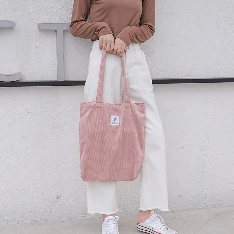 Corduroy Tote Bag For Women Fashionable Large Capacity Shoulder Bag For College And Casual Shopping